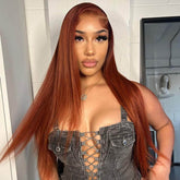 Must Have! Ginger Orange Silky Straight Lace Frontal Wig 200% Density